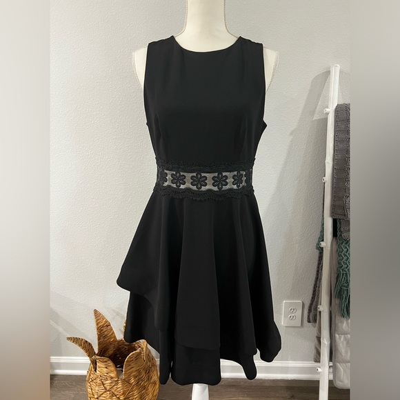B Darlin Black Ruffle Dress with Lace Waistband - Picture 2 of 10